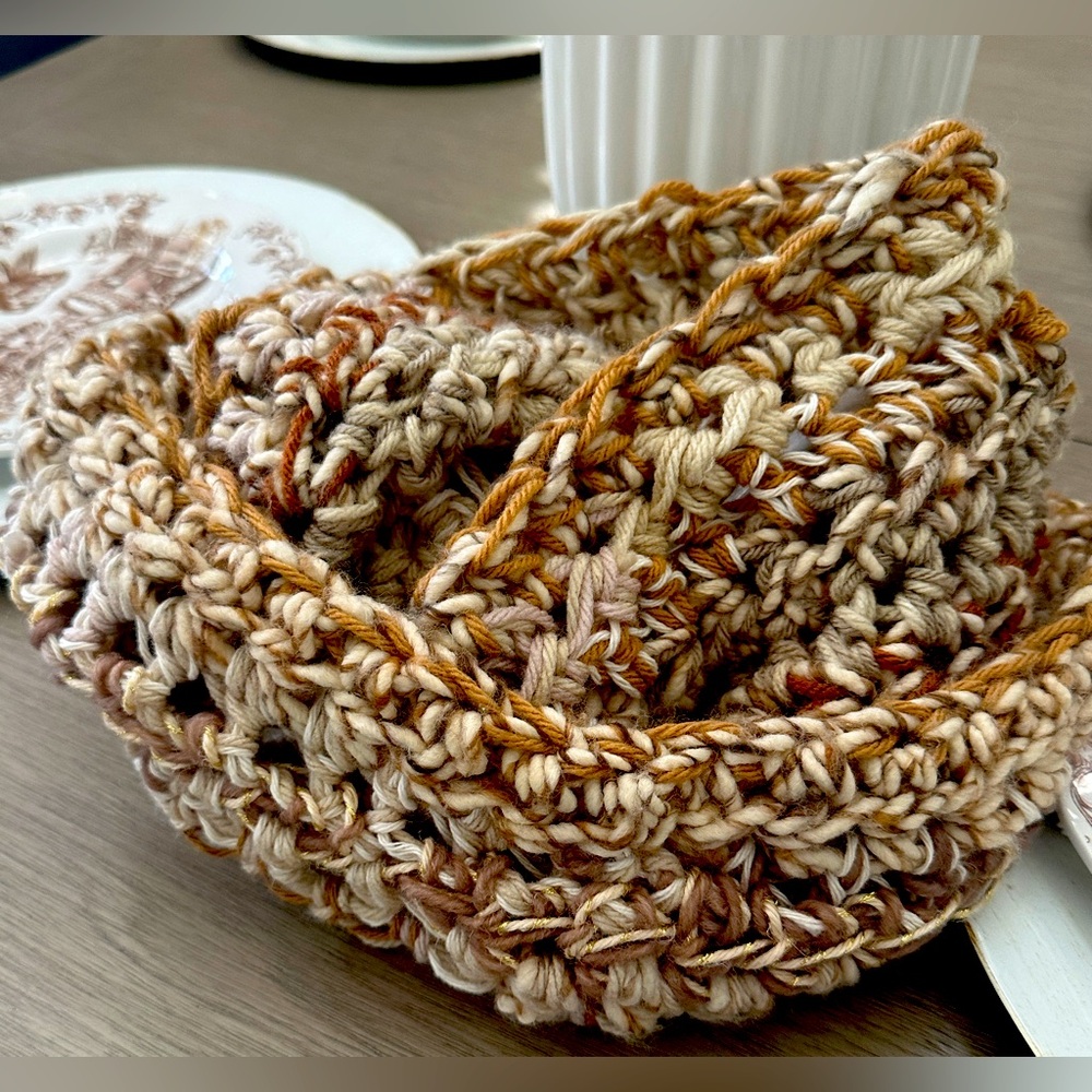 Coffee & crochet! Handmade by seller cozy! Shorter infinity scarf! Crochet 🧶